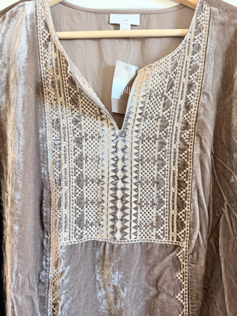 J. Jill Mocha Velvet Tunic with Embroidered Yoke - Picture 2 of 6